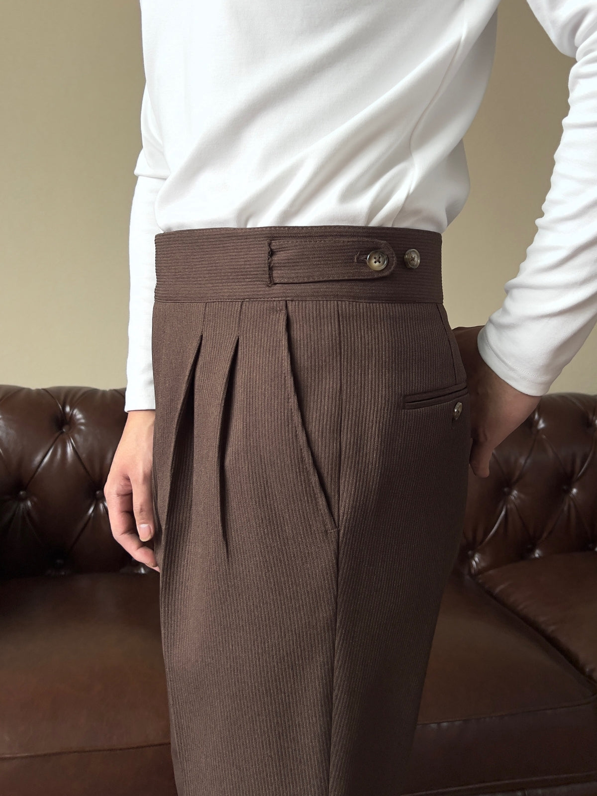 Elevated Elegance: High Waist Gurkha Trousers